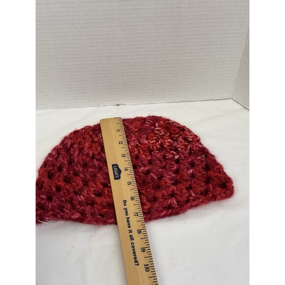Beanie Hat Skull Cap Adult Teens Crochet Unisex Red White Handmade - Picture 5 of 7